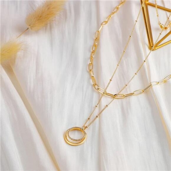 Ring Necklace Pendant Handmade 18k Gold Plated Dainty Gold Choker Layering Women - Picture 5 of 7